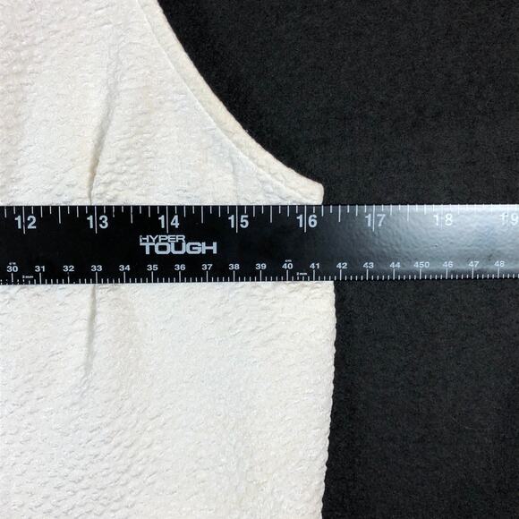 Express Womens Blouse Ivory Textured Ruched V-Neckline Peplum Tank Stretch M - Picture 7 of 11